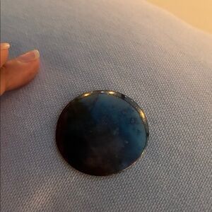 Round Blue and Black Brooch